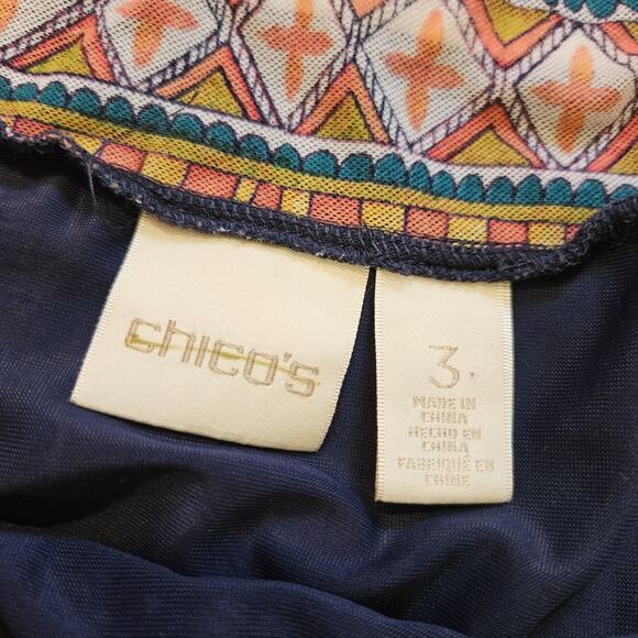 Chicos Midi Skirt Womens 3/XL Floral Geometric Artsy Boho Cottagecore Mesh - Picture 6 of 9